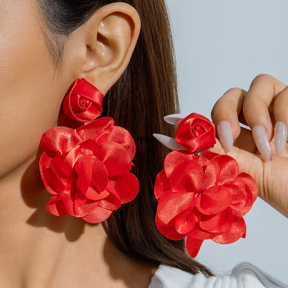 Colorful Pearl Flower Earrings Trendy Chic Fabric Design
