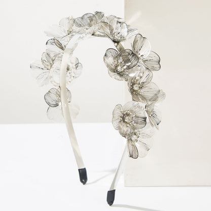 Floral Metal Hairband with Ginkgo Leaf and Rhinestones for Parties