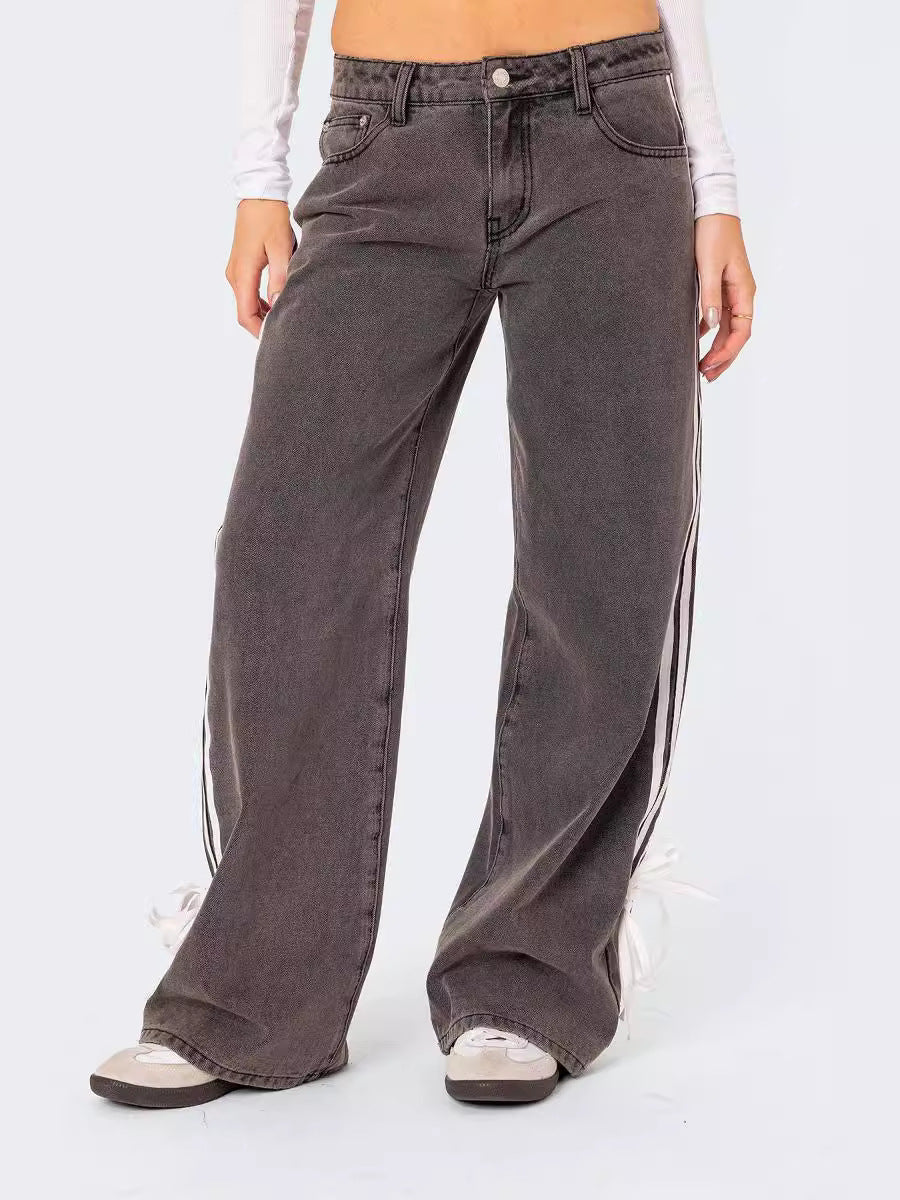 Low Collar Denim Pant Side Striped Jeans