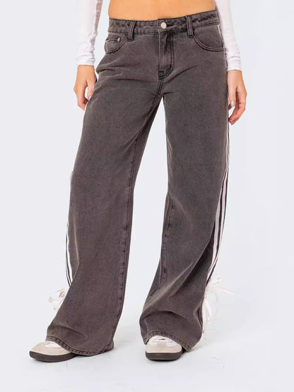 Low Collar Denim Pant Side Striped Jeans