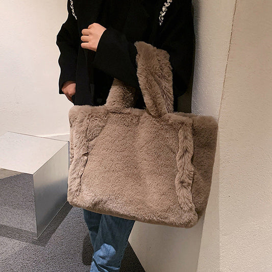 Winter Plush Tote Bag Trendy Large Capacity Shoulder Crossbody Handbag