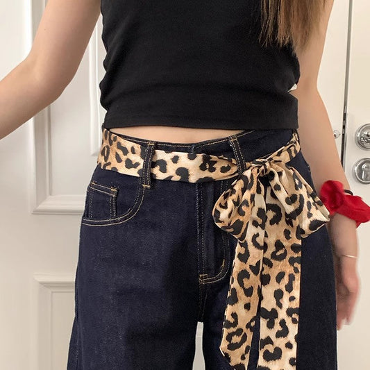 Vintage Leopard Print Waist Belt Silk Scarf