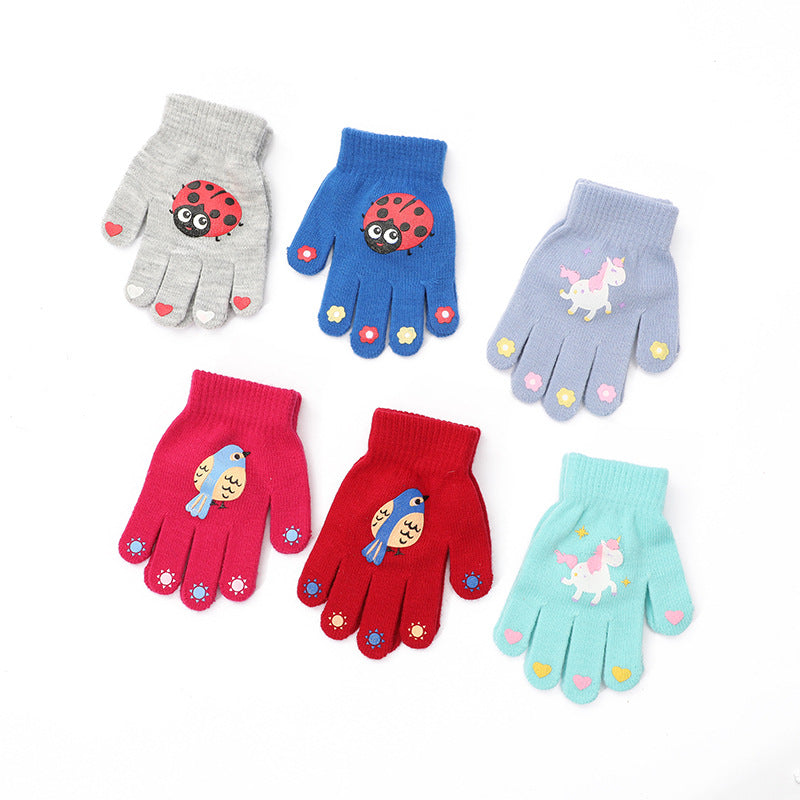 Cute Animal Kids' Fingerless Gloves Warm Non-Slip
