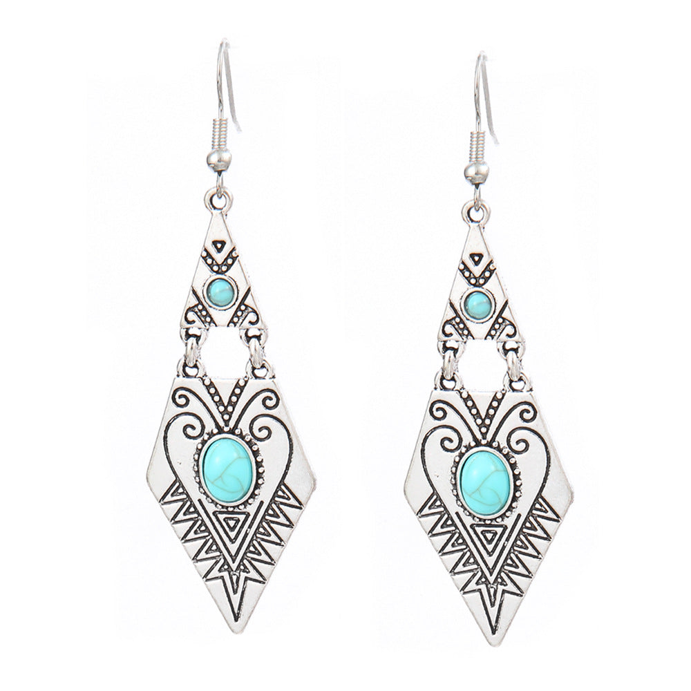 Turquoise Geometric Metal Tassel Earrings for Women