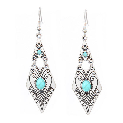 Turquoise Geometric Metal Tassel Earrings for Women
