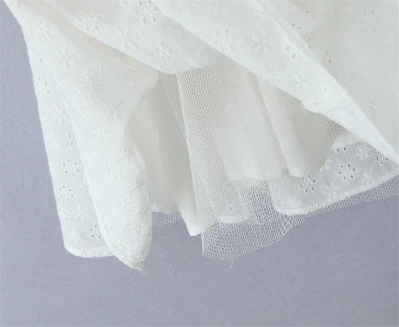 Sweet Lace Trim Straps Puff Mini Dress