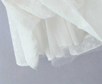 Sweet Lace Trim Straps Puff Mini Dress