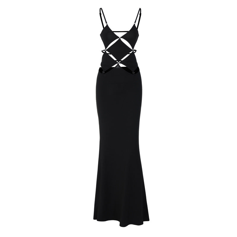 Slim Fit Solid Color Backless Cami Maxi Dress