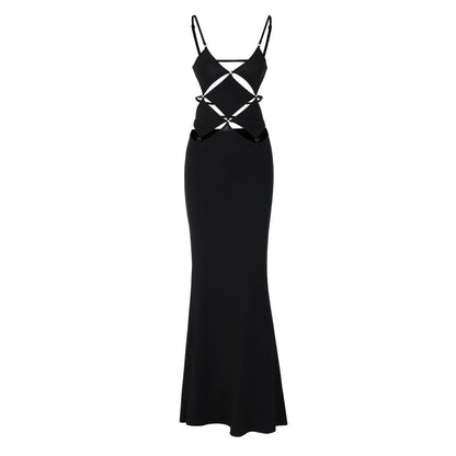 Slim Fit Solid Color Backless Cami Maxi Dress