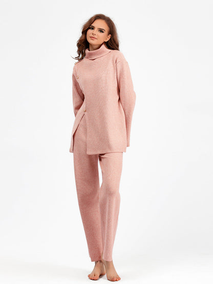 2+ Stand Collar Side Split Knit Sets