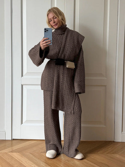 Twisted Knit Sweater Pants Set Casual Women's Outfit