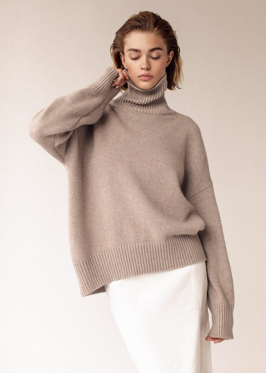 Ribbed Knit Turtleneck Sweater Soft Breathable Fabric