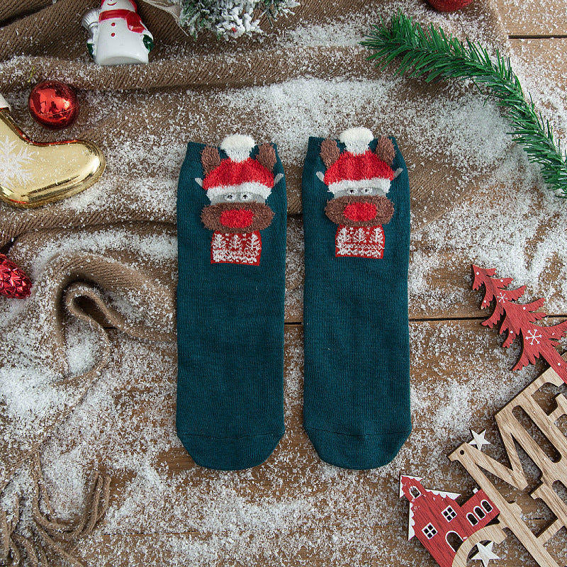 Christmas Reindeer Cartoon Funny Crew Socks