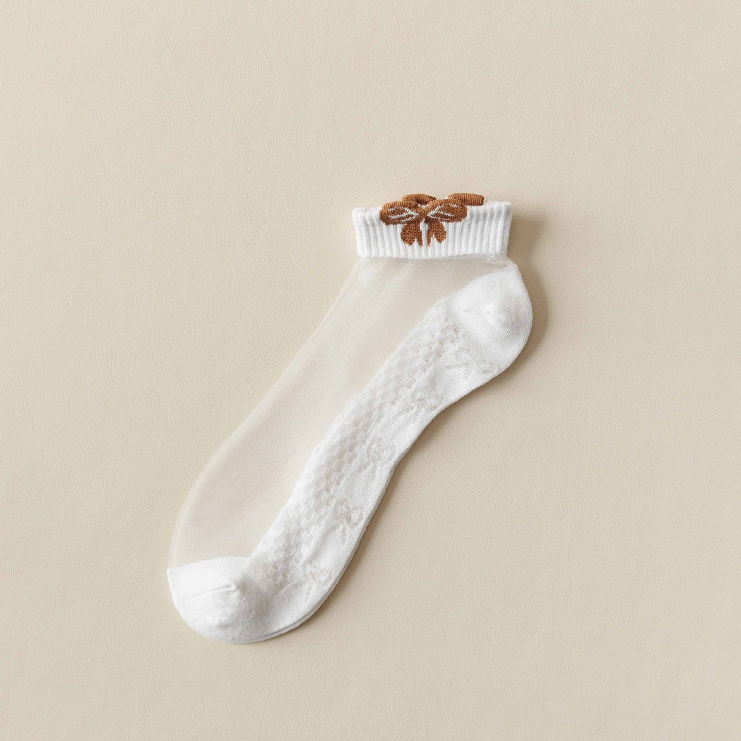 Rufia -  Breathable Sheer Ankle Socks with Bear Pattern
