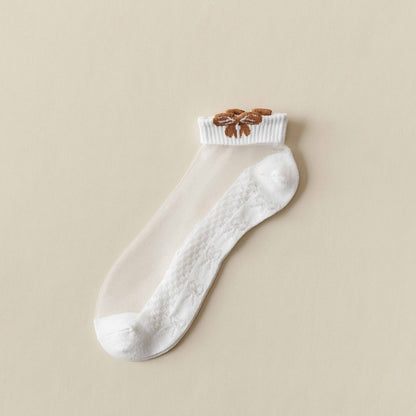 Rufia -  Breathable Sheer Ankle Socks with Bear Pattern