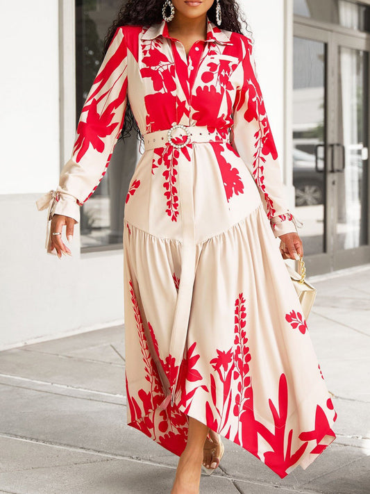Casual Floral Print Long Sleeve A-Line Dress