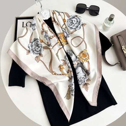 Color Block Print Soft Square Silk Scarf