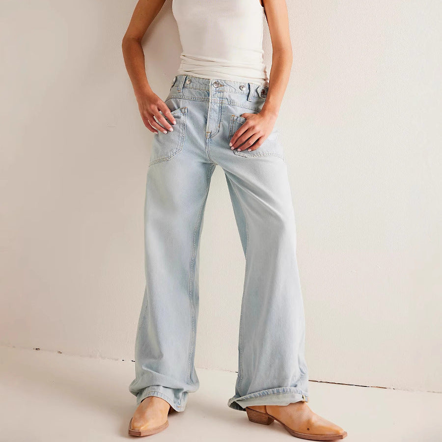 Wide Leg Washable Denim Pants for Women - Trendy Casual Style