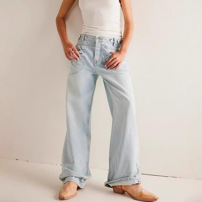 Wide Leg Washable Denim Pants for Women - Trendy Casual Style