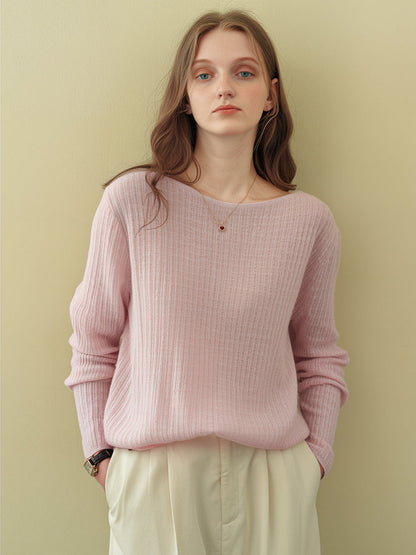 Elegant Round Neck Cashmere Sweater Soft Warm Fall Winter Knitwear