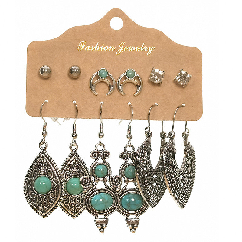 Geometric Alloy Tassel Earrings Set Vintage Style for Women