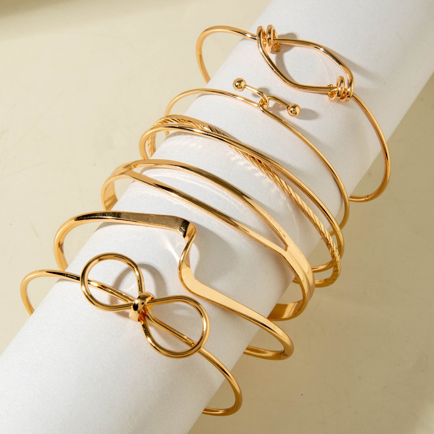 Vintage Geometric Open-Cuff Gold Bracelet Set