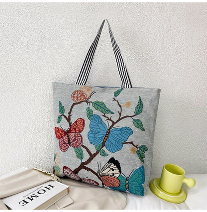 Ethnic Vintage Embroidered Canvas Tote Bag for Women
