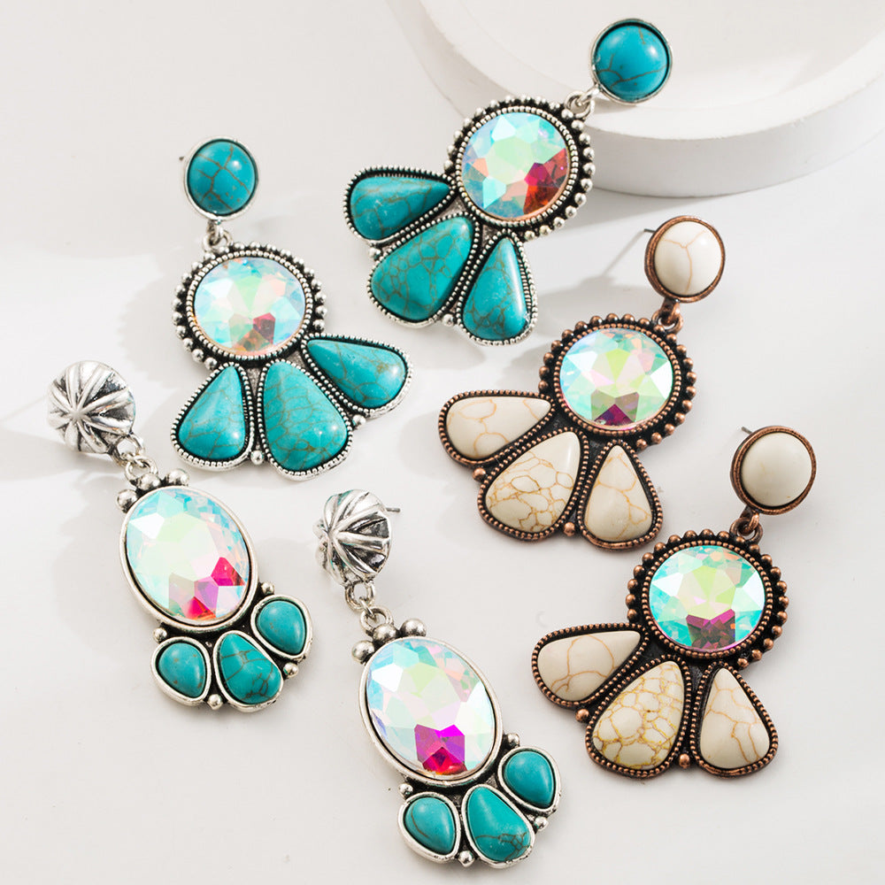 Fashion Vintage Bohemian Turquoise Earrings Stylish Floral Design