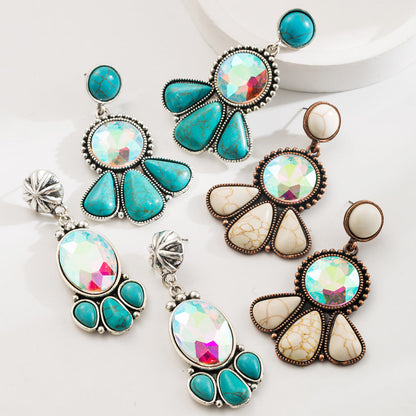 Fashion Vintage Bohemian Turquoise Earrings Stylish Floral Design