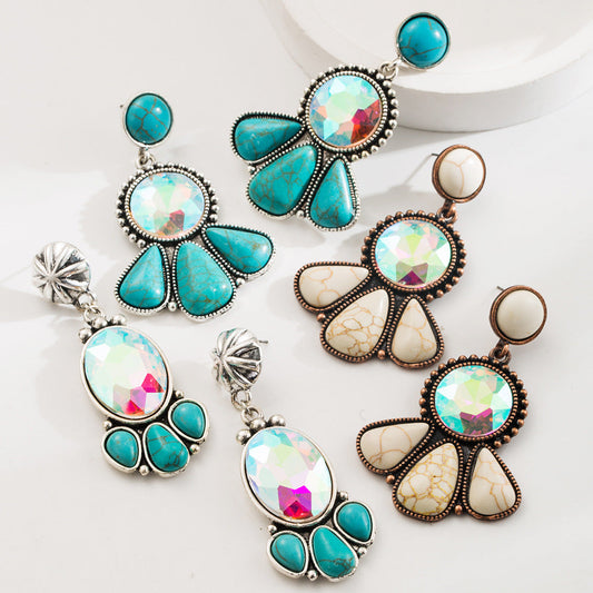 Fashion Vintage Bohemian Turquoise Earrings Stylish Floral Design