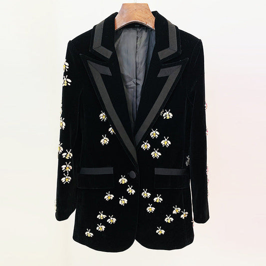 Beaded Velvet Blazer with Rhinestones