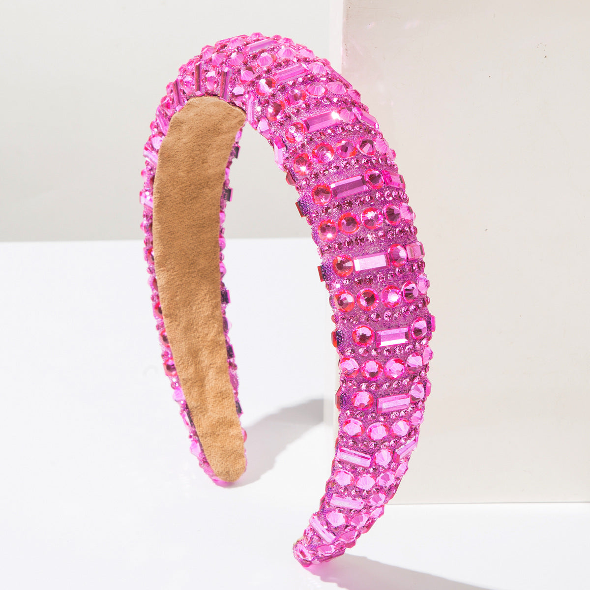 Fashionable Rhinestone Hairband with High Crown Sponge Design