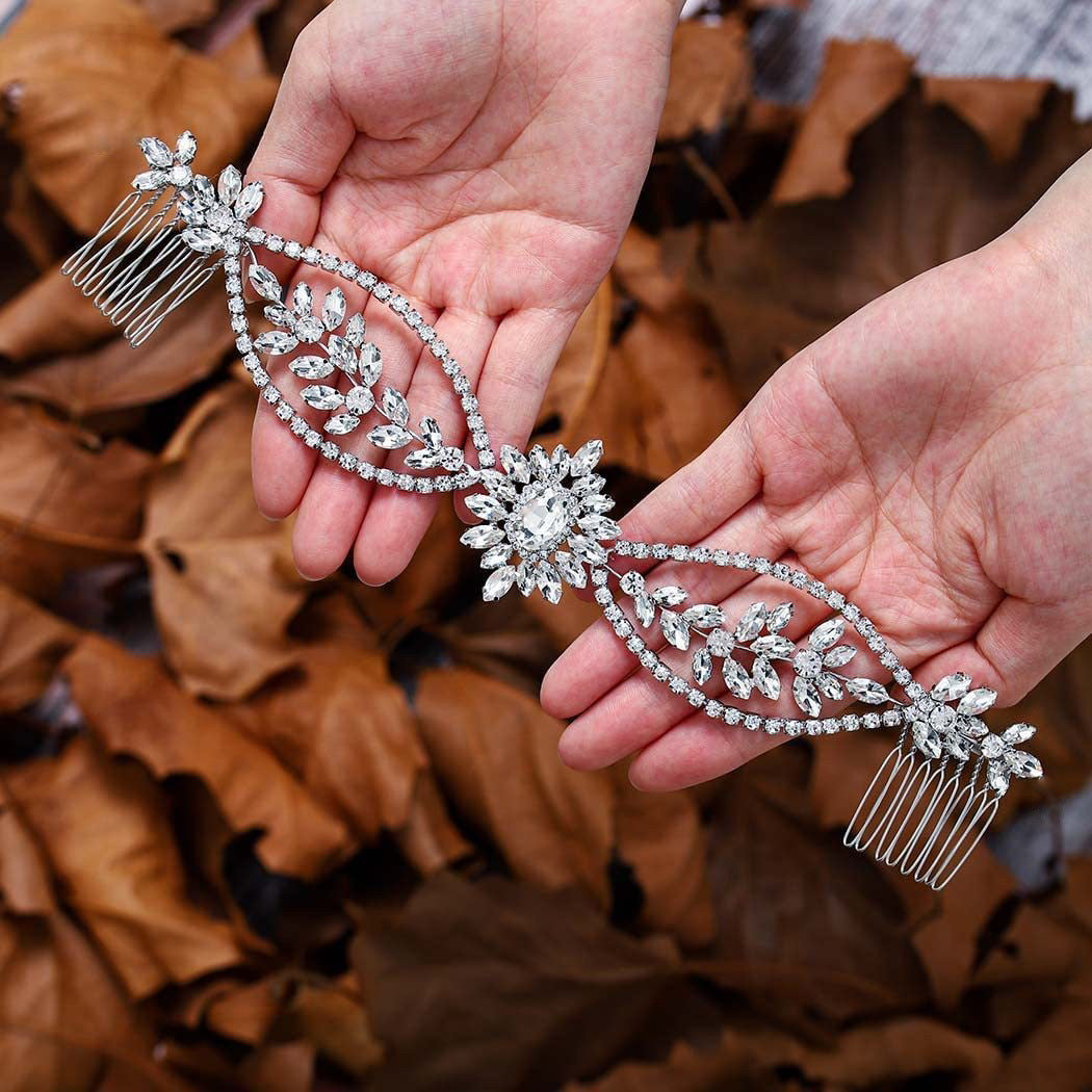 Double-Head Alloy Hair Comb With Rhinestones For Weddings
