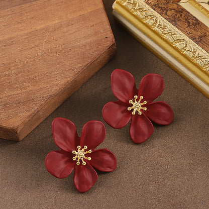 18K Gold Plated Fashion Klein Blue Floral Stud Earrings