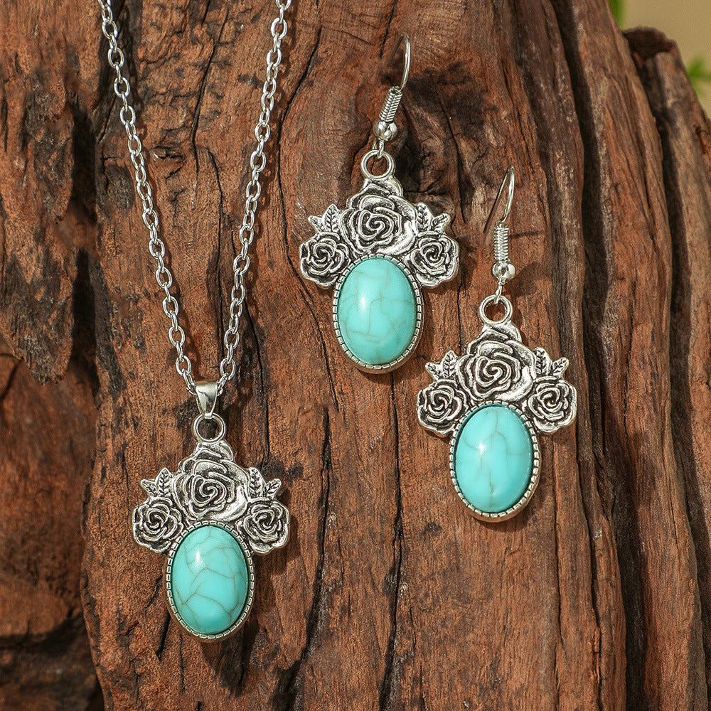 Bohemian Vintage Turquoise Water Drop Earrings and Necklace Set