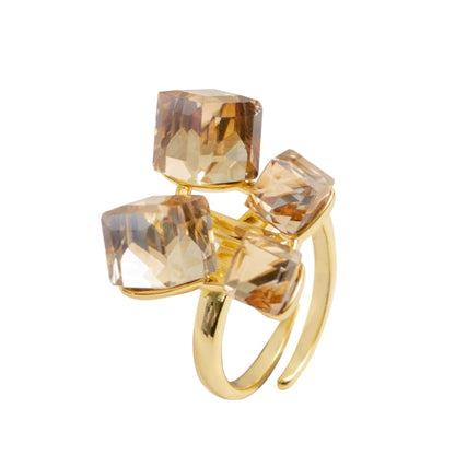 Colorful Cubic Crystal Adjustable Open Ring For Women