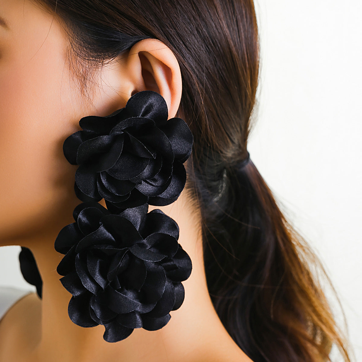 Floral Long Dangle Earrings With Rhinestones For Women