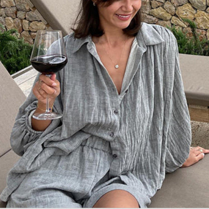 Fashionable Women's Casual Shirt and Shorts Set