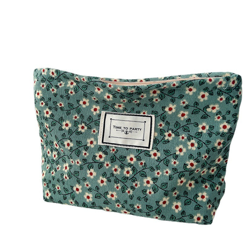 Vintage Floral Velvet Makeup Bag Portable Travel Pouch