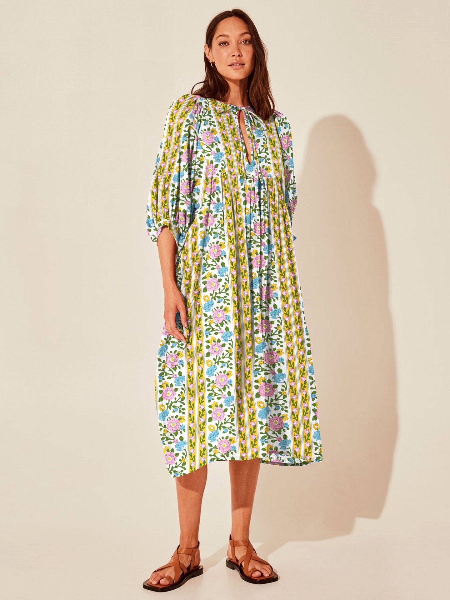 Vintage Floral Maxi Dress Relaxed Casual Style