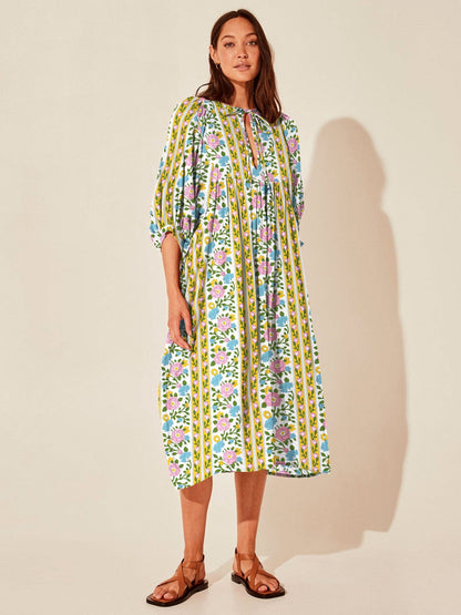 Vintage Floral Maxi Dress Relaxed Casual Style