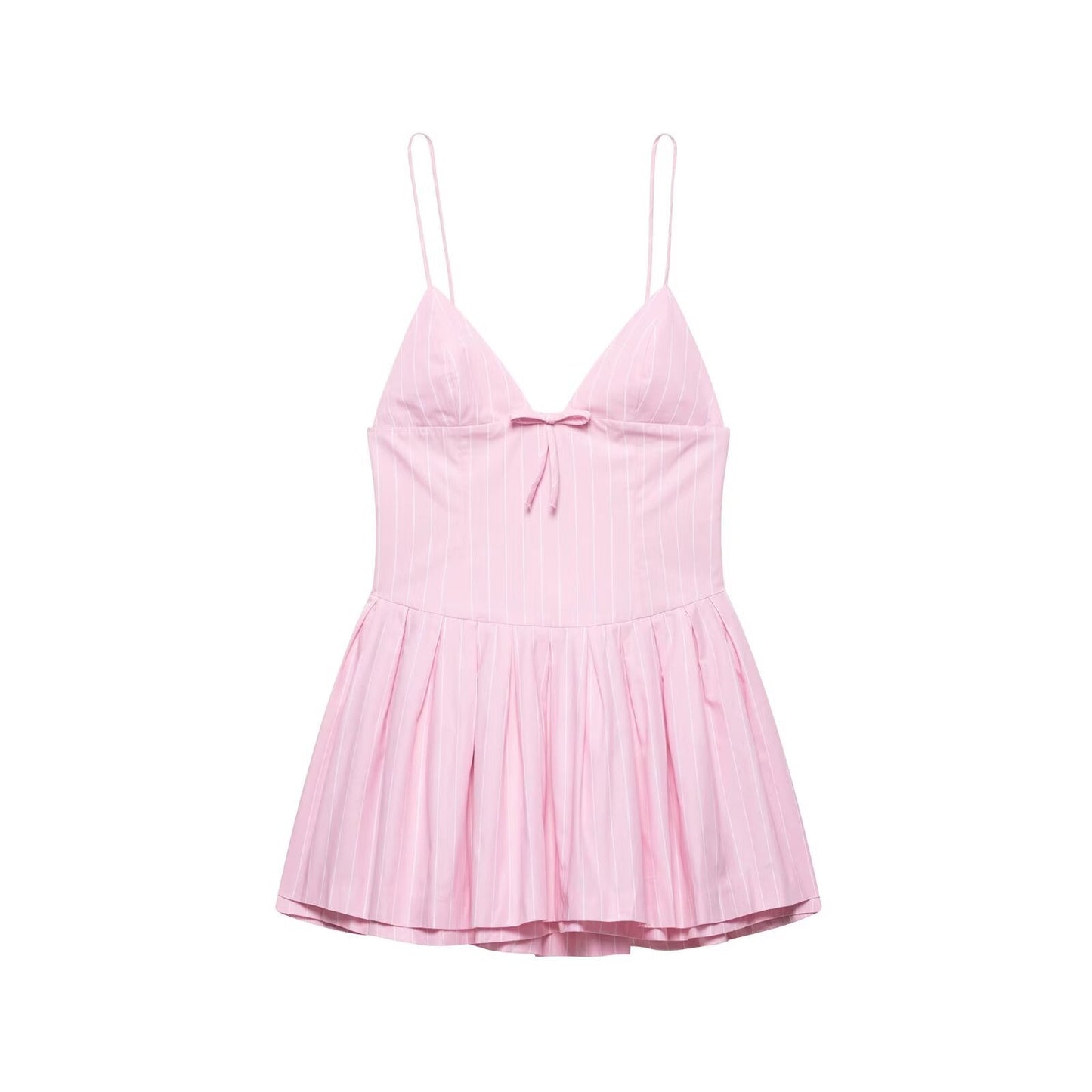 Bow Striped Spaghetti Mini Puffy Dresses