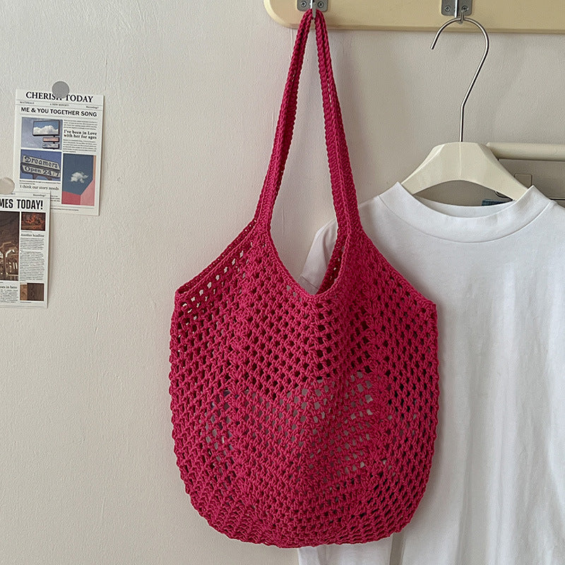 Solid Color Hollow Out Simple Beach Shoulder Bag