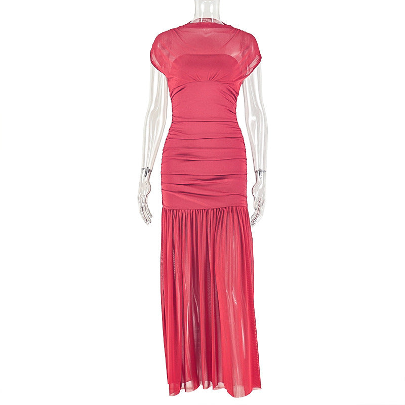 Elegant High Neck Bodycon Dress With Color Block Design