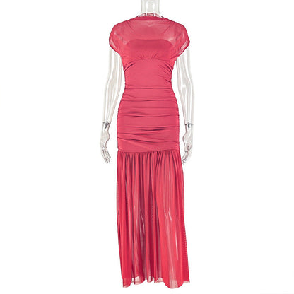 Elegant High Neck Bodycon Dress With Color Block Design