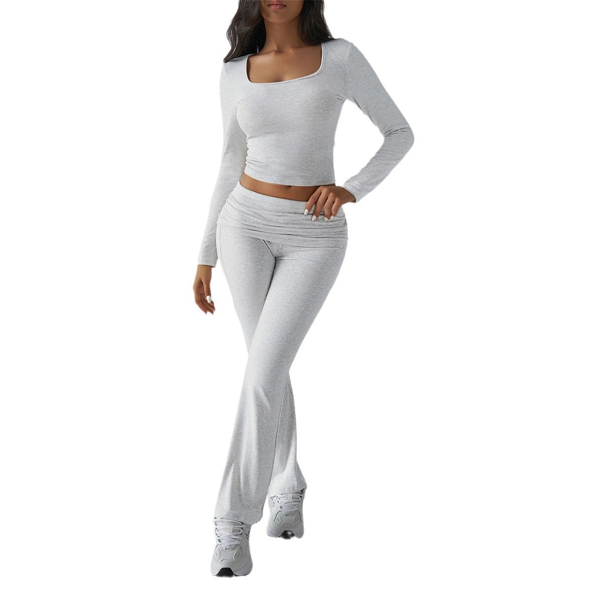 Casual Knit Long Sleeve Top and Pants Set