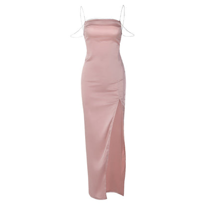 Backless Spaghetti Strap Dress With Chain Detail