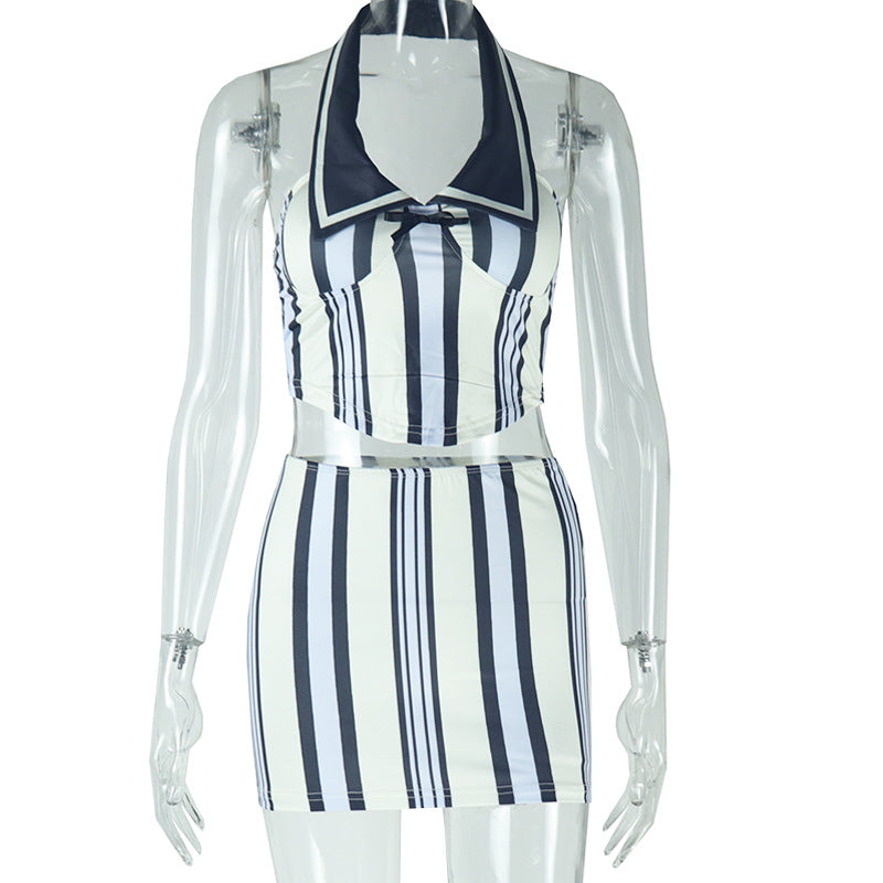 Striped Color Block Sleeveless Bodycon Dress Set