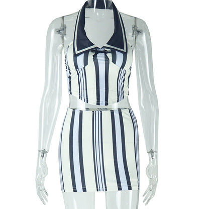 Striped Color Block Sleeveless Bodycon Dress Set