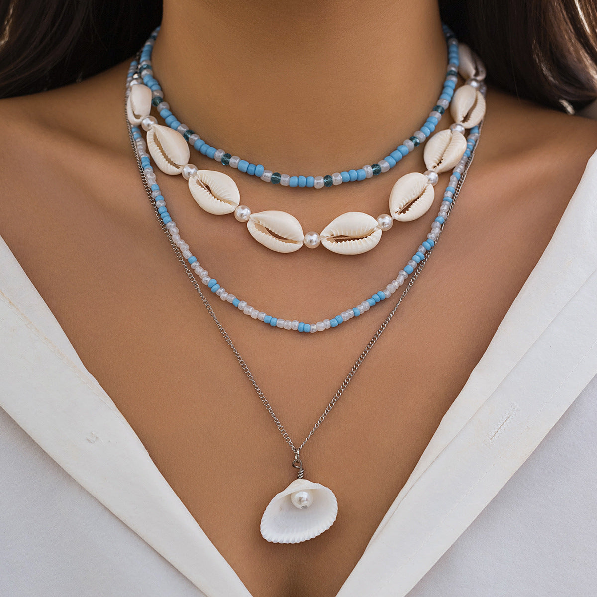 Beach Starfish Bead Necklace Vintage Pearl-Like Pendant